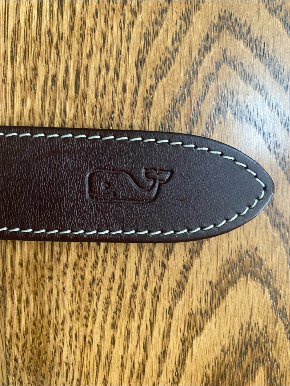 NWOT Men's Vinyard Vines belt brass brown leather trim canvass rowing size 32 - Picture 7 of 10